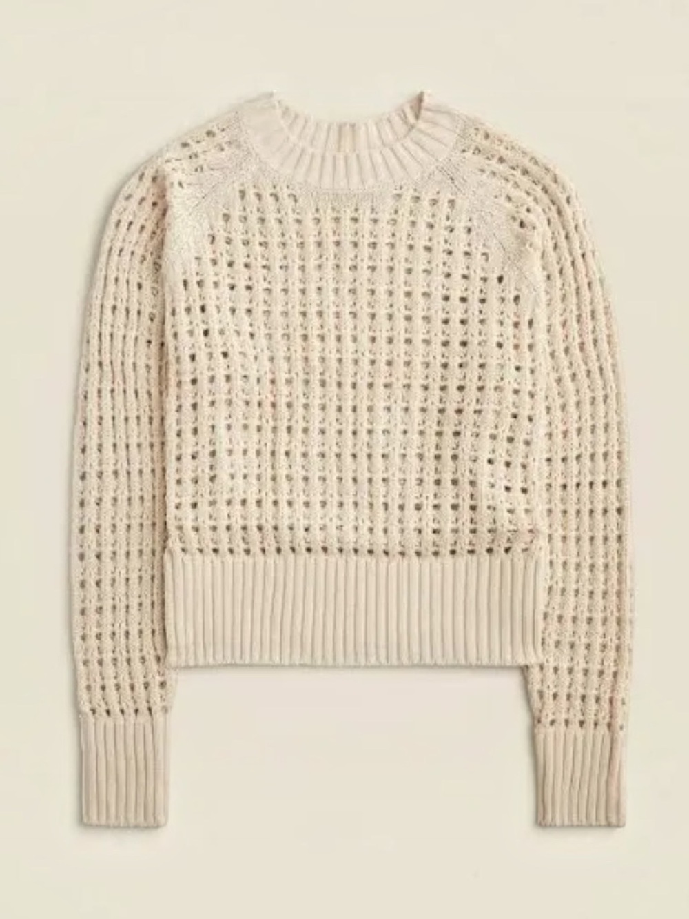 J. Crew Pointelle Stitch Crewneck Open Knit Sweater in Cream Women’s Size S